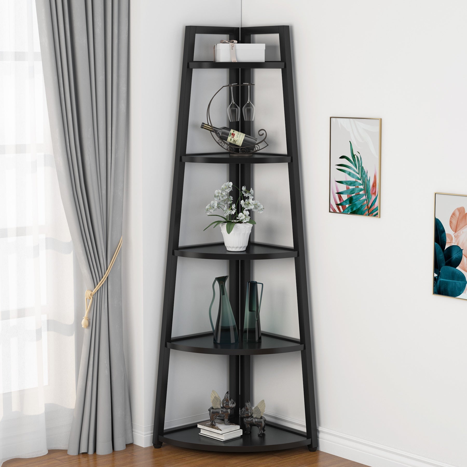 5-Tier Corner Shelf, 70" Corner Bookshelf